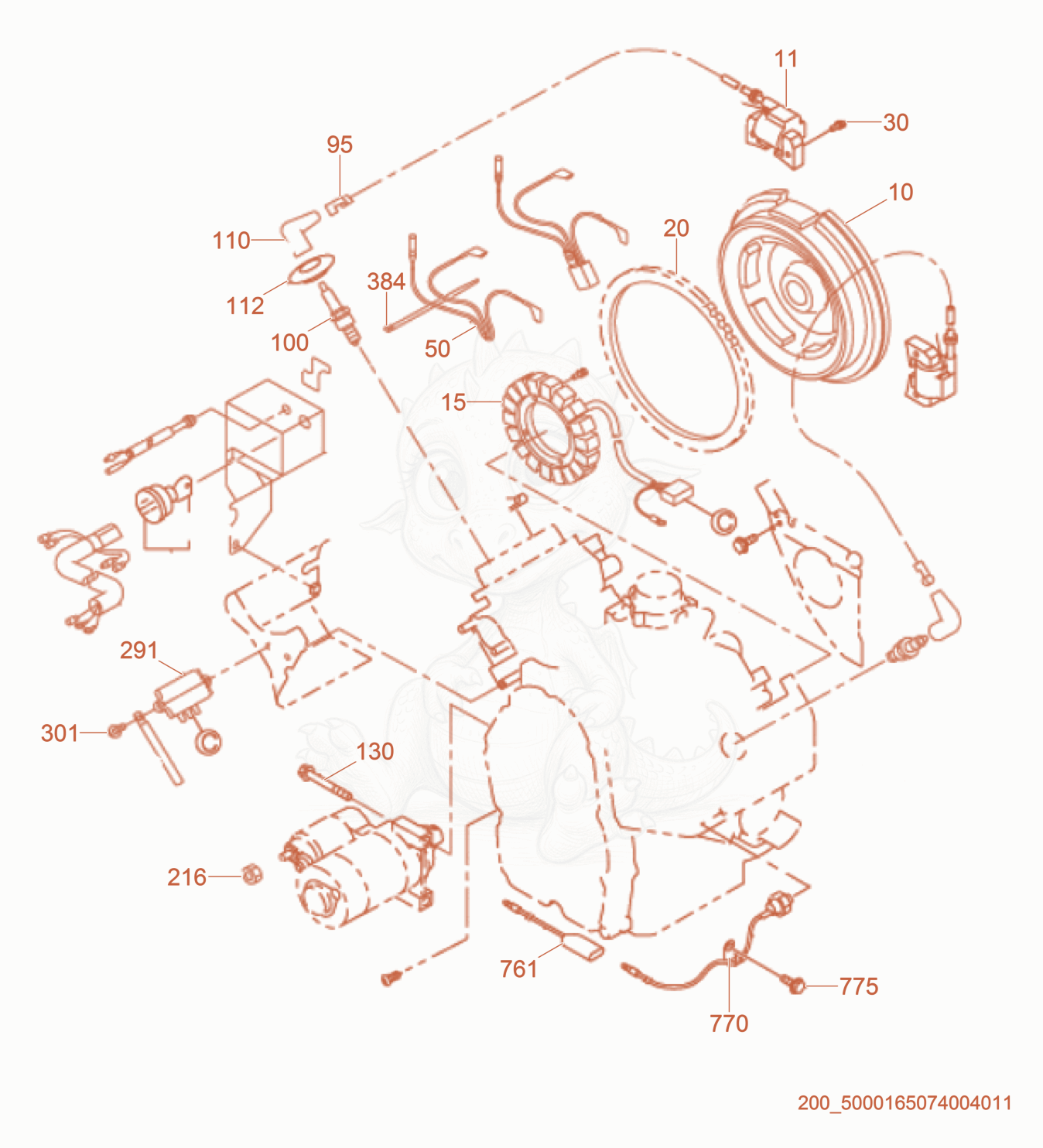 Exploded parts diagram of the Electrical of a Wacker Neuson CRT36-25, with numbered balloons