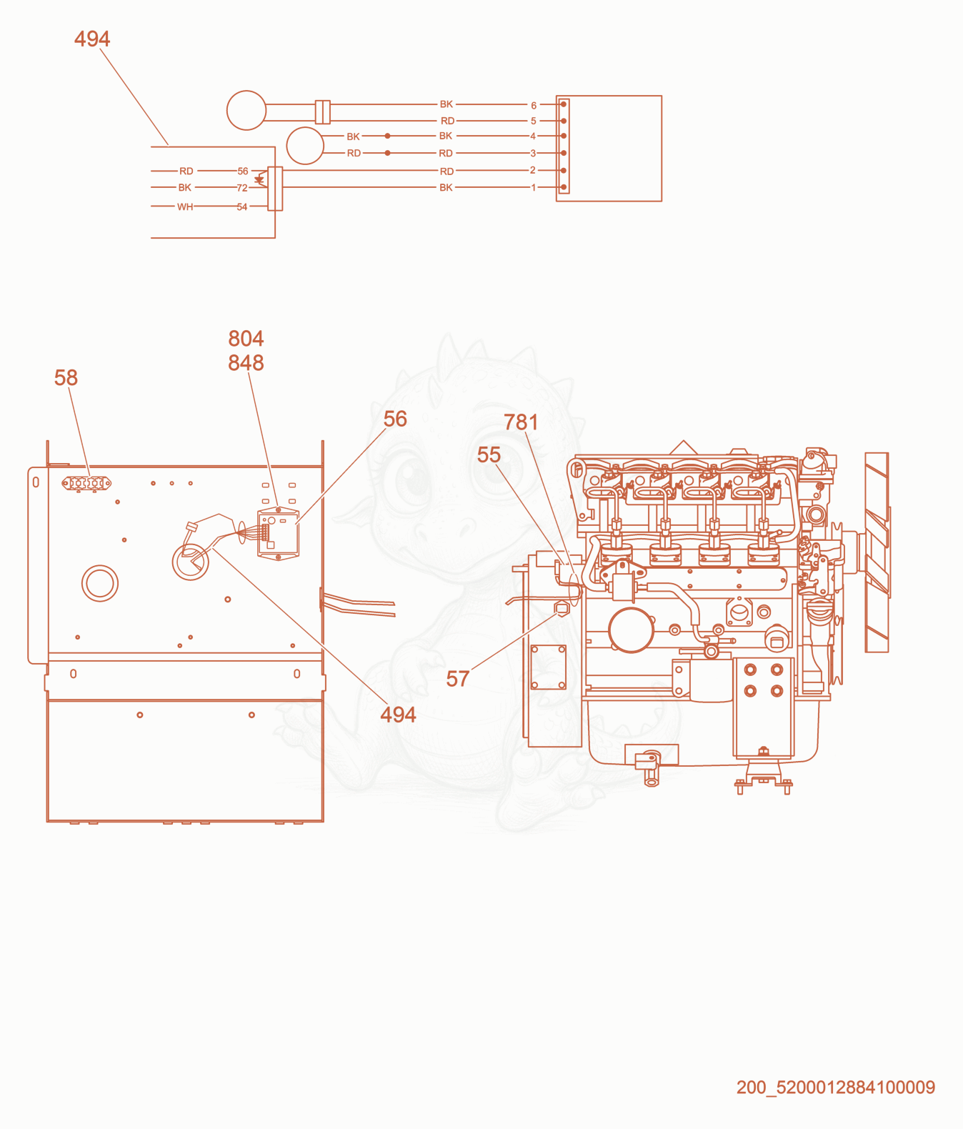 Exploded parts diagram of the Electronic Governor of a Wacker Neuson LTW20Z1-VS, with numbered balloons