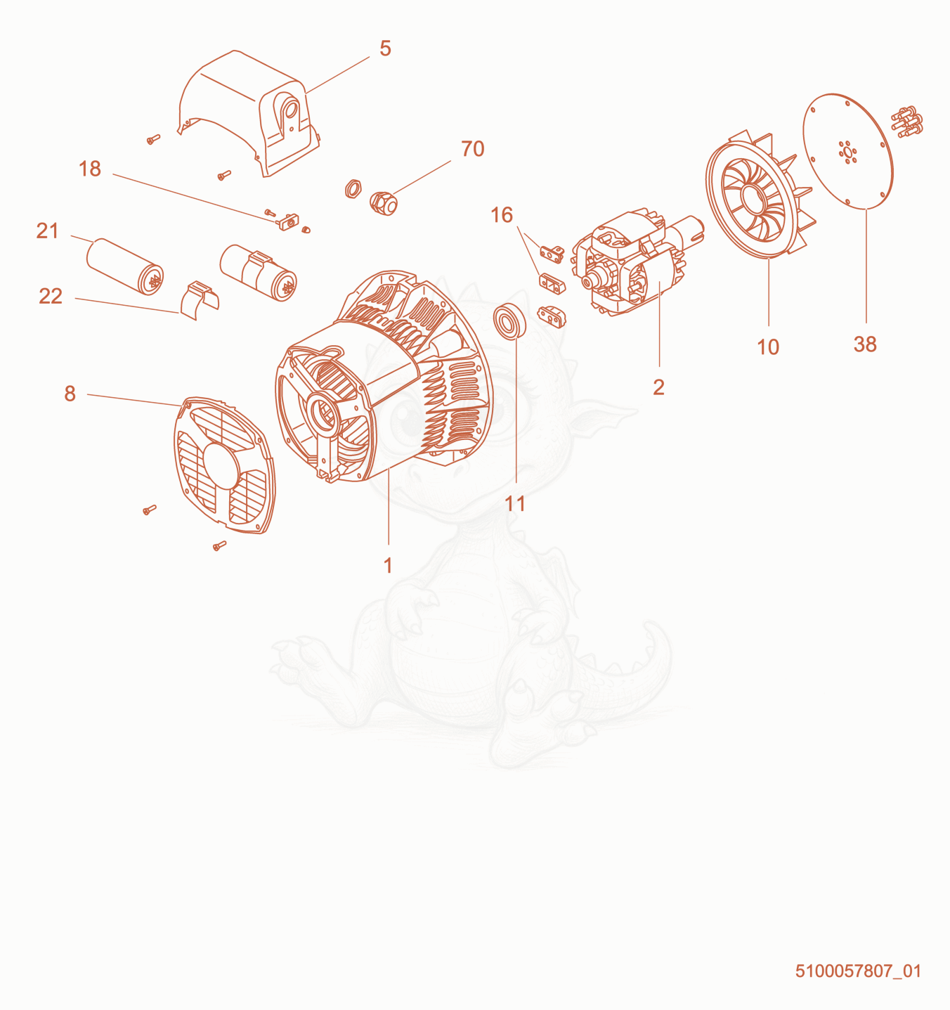 Exploded parts diagram of the Generator of a Wacker Neuson LTS8L, with numbered balloons