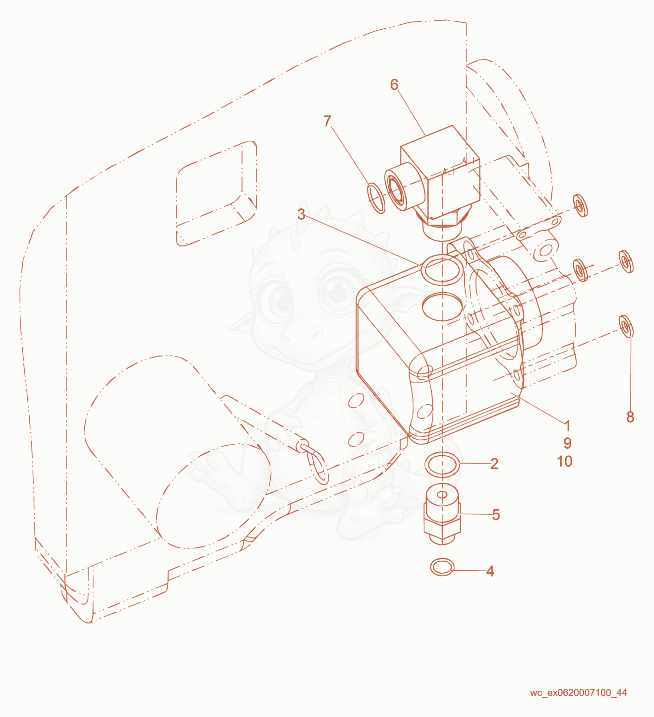 Exploded parts diagram of the Pump - Steering of a Wacker Neuson RD27-100, with numbered balloons
