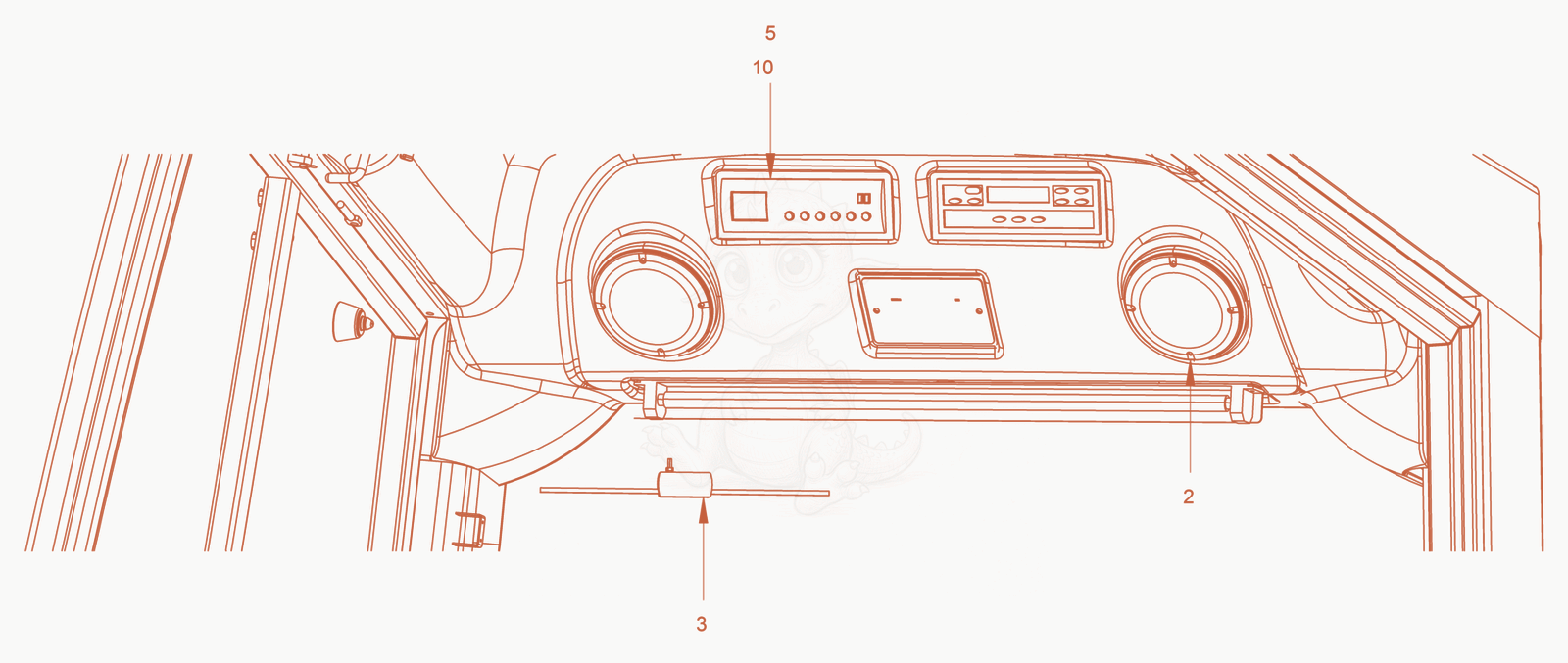 Exploded parts diagram of the radio of a Wacker Neuson RC110P, with numbered balloons