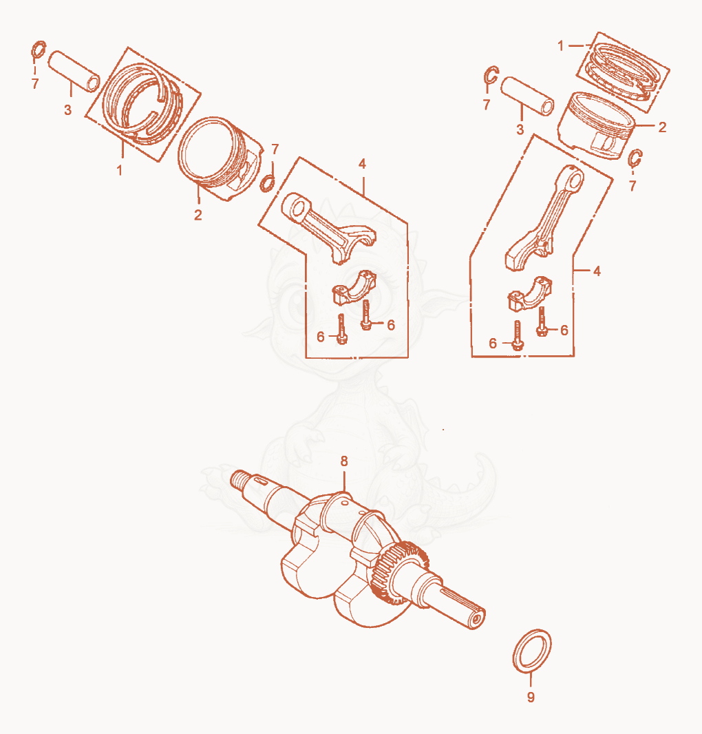 Exploded parts diagram of the Piston/Crankshaft of a Wacker Neuson RD11A, with numbered balloons