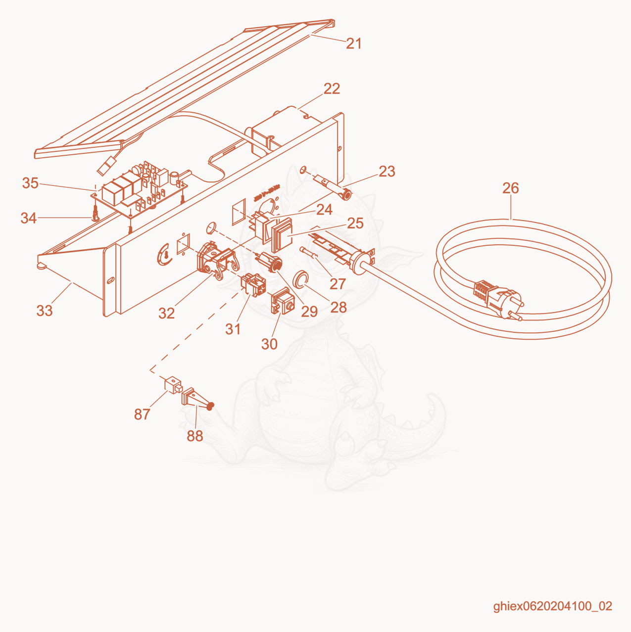 Exploded parts diagram of the Control Panel cpl. of a Wacker Neuson CUB200, with numbered balloons