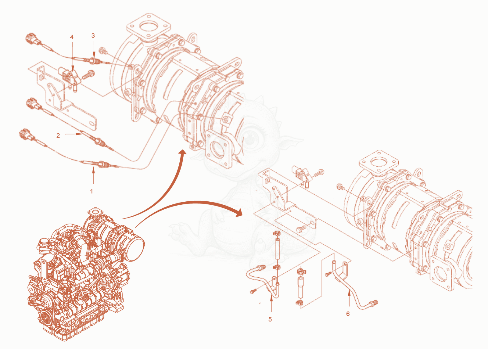 Exploded parts diagram of the After Treatment of Exhaust Gases of a Wacker Neuson RC70VOUS, with numbered balloons