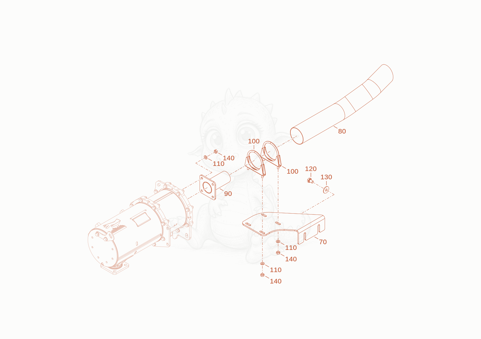 Exploded parts diagram of the exhaust pipe of a Wacker Neuson TH412(T01-01), with numbered balloons