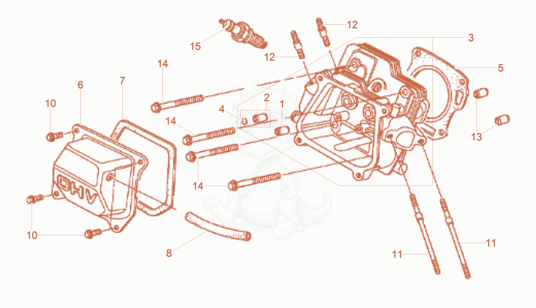 Exploded parts diagram of the Cylinder head of a Wacker Neuson WPKMAT, with numbered balloons