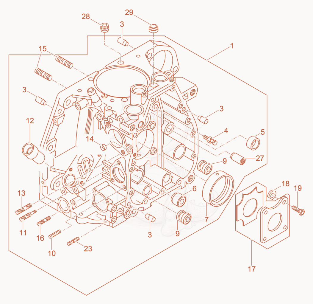 Exploded parts diagram of the Crankcase of a Wacker Neuson DPU6555HECHUS, with numbered balloons