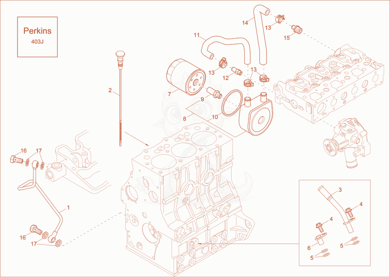 Despiece del LUB OIL SYSTEM de una máquina Wacker Neuson EZ50, con globos numerados