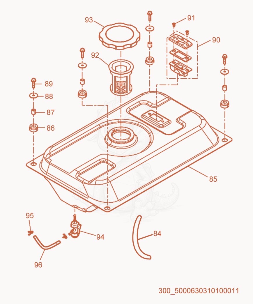 Exploded parts diagram of the Fuel Tank cpl. of a Wacker Neuson ML440, with numbered balloons