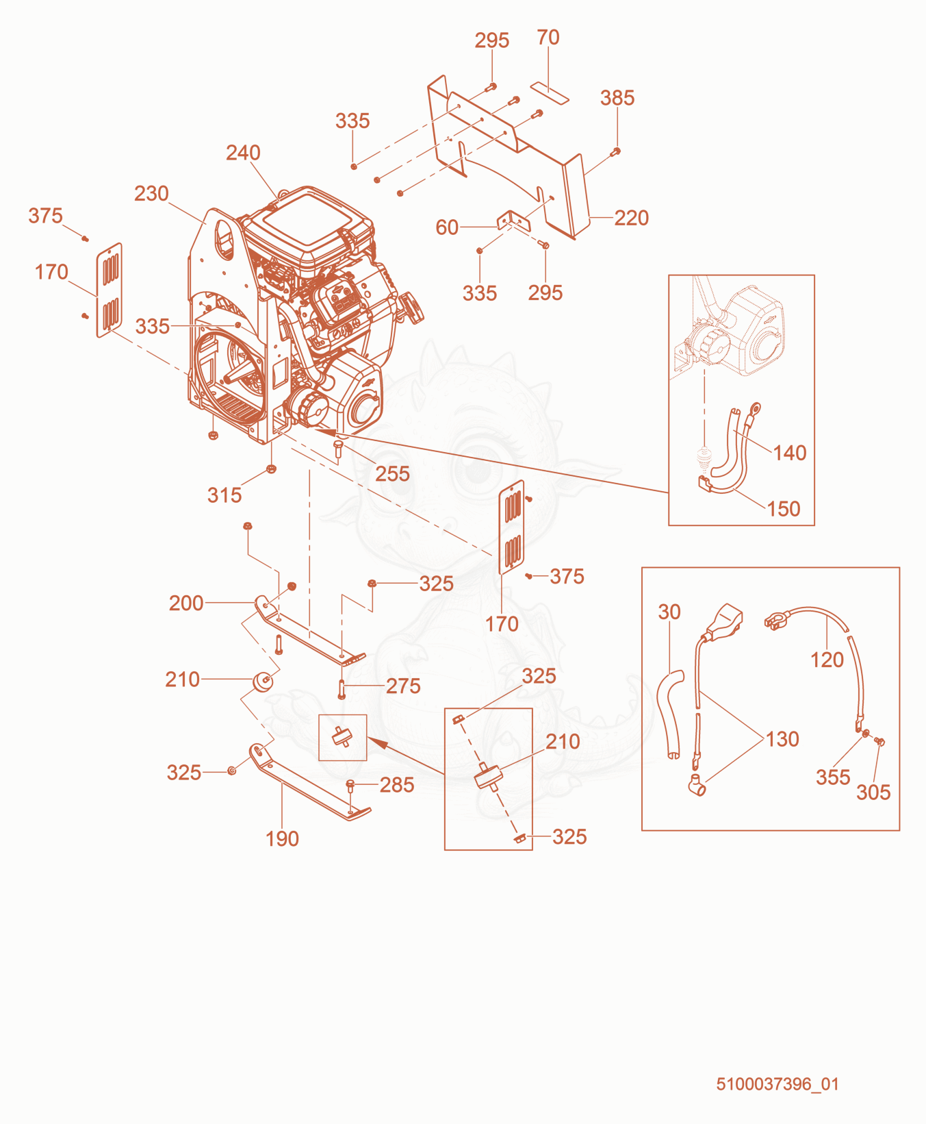 Exploded parts diagram of the Engine Mounting of a Wacker Neuson GPS9700, with numbered balloons