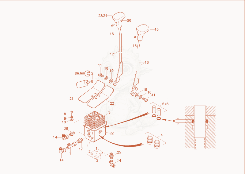 Exploded parts diagram of the driving valve of a Wacker Neuson 38Z3, with numbered balloons