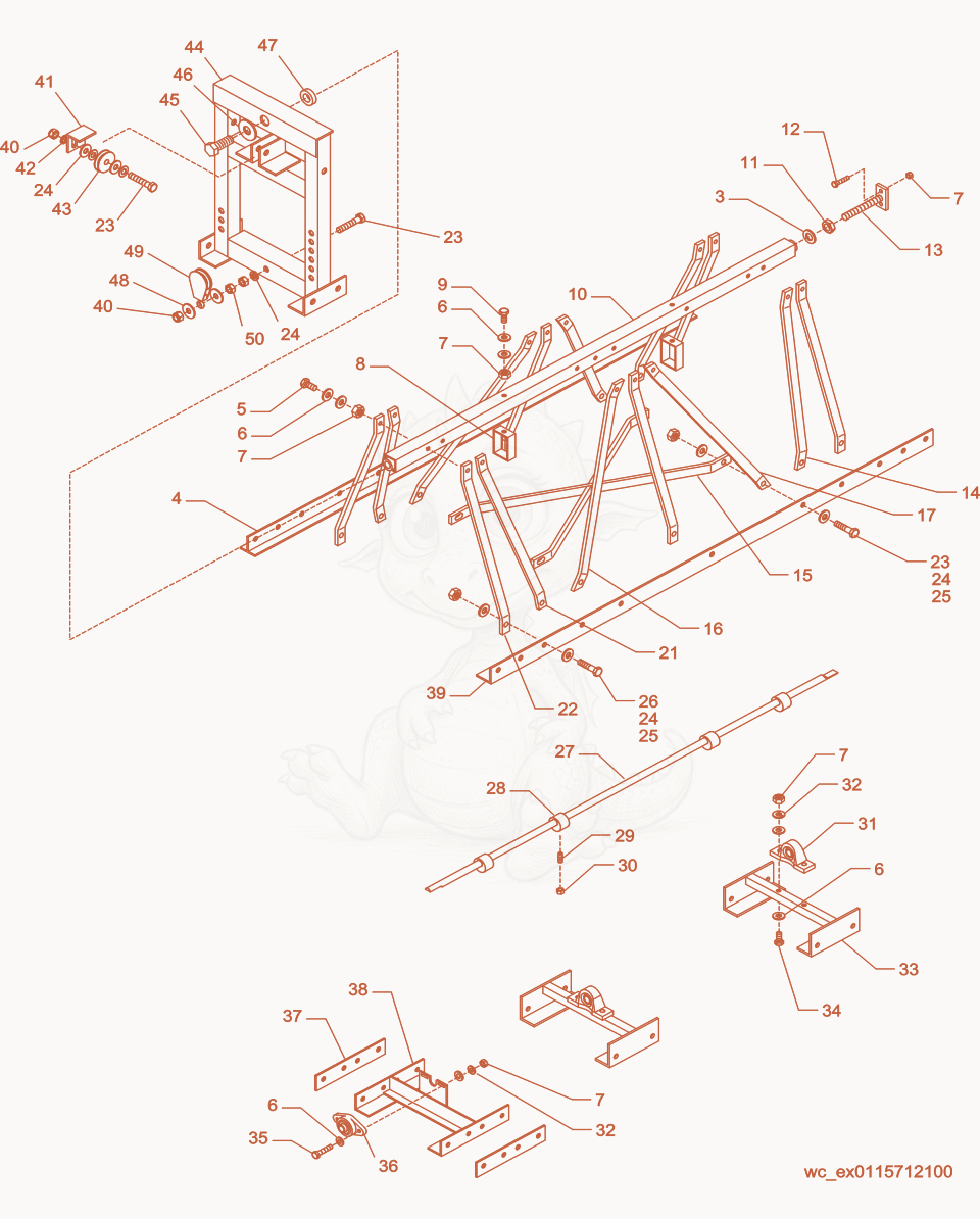 Exploded parts diagram of the Truss Screed Components of a Wacker Neuson HE50, with numbered balloons