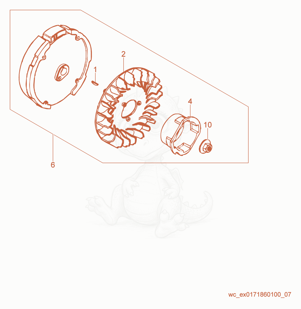 Exploded parts diagram of the Flywheel of a Wacker Neuson GV2500A, with numbered balloons