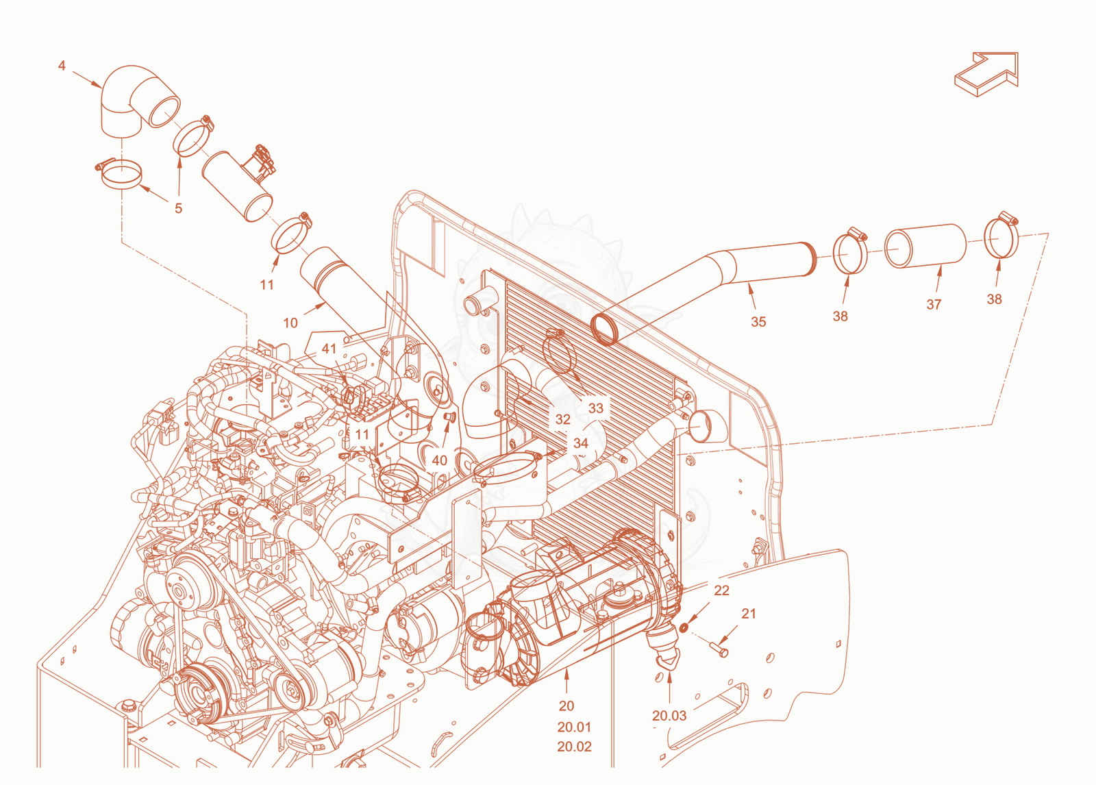 Exploded parts diagram of the air filter system of a Wacker Neuson RD28-120DPF, with numbered balloons