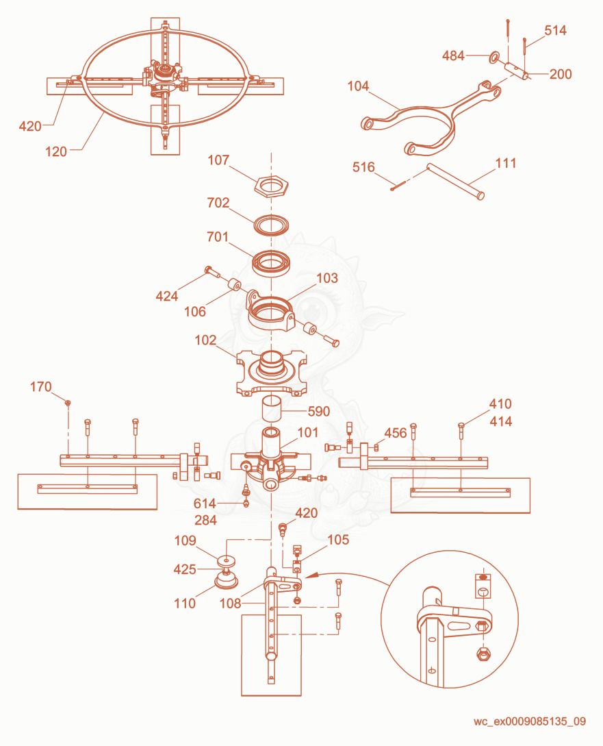 Exploded parts diagram of the Blade Mechanism-Right of a Wacker Neuson CRT48-25K-L, with numbered balloons