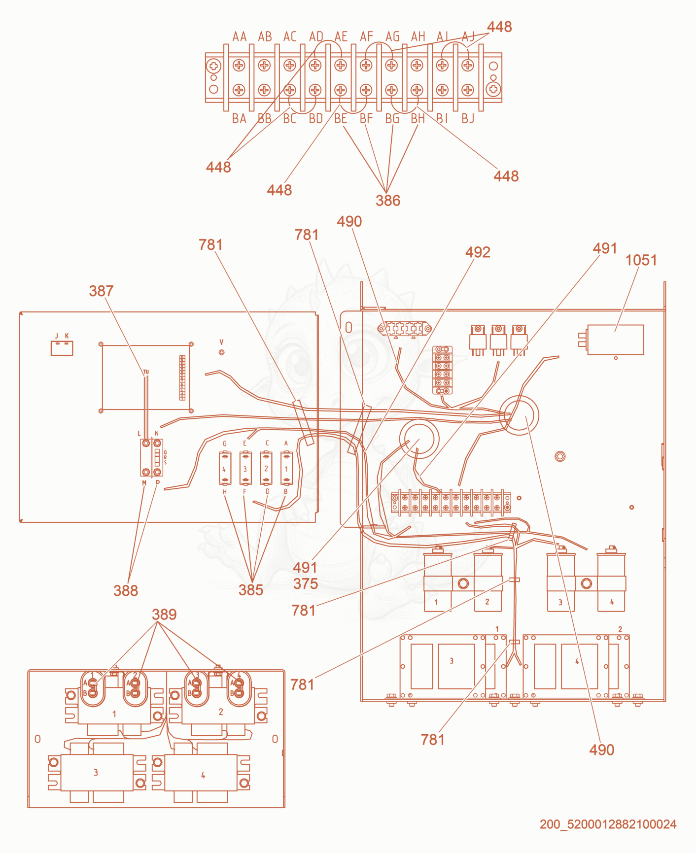 Exploded parts diagram of the Control Box Wiring Diagram of a Wacker Neuson LTW6K-VS, with numbered balloons