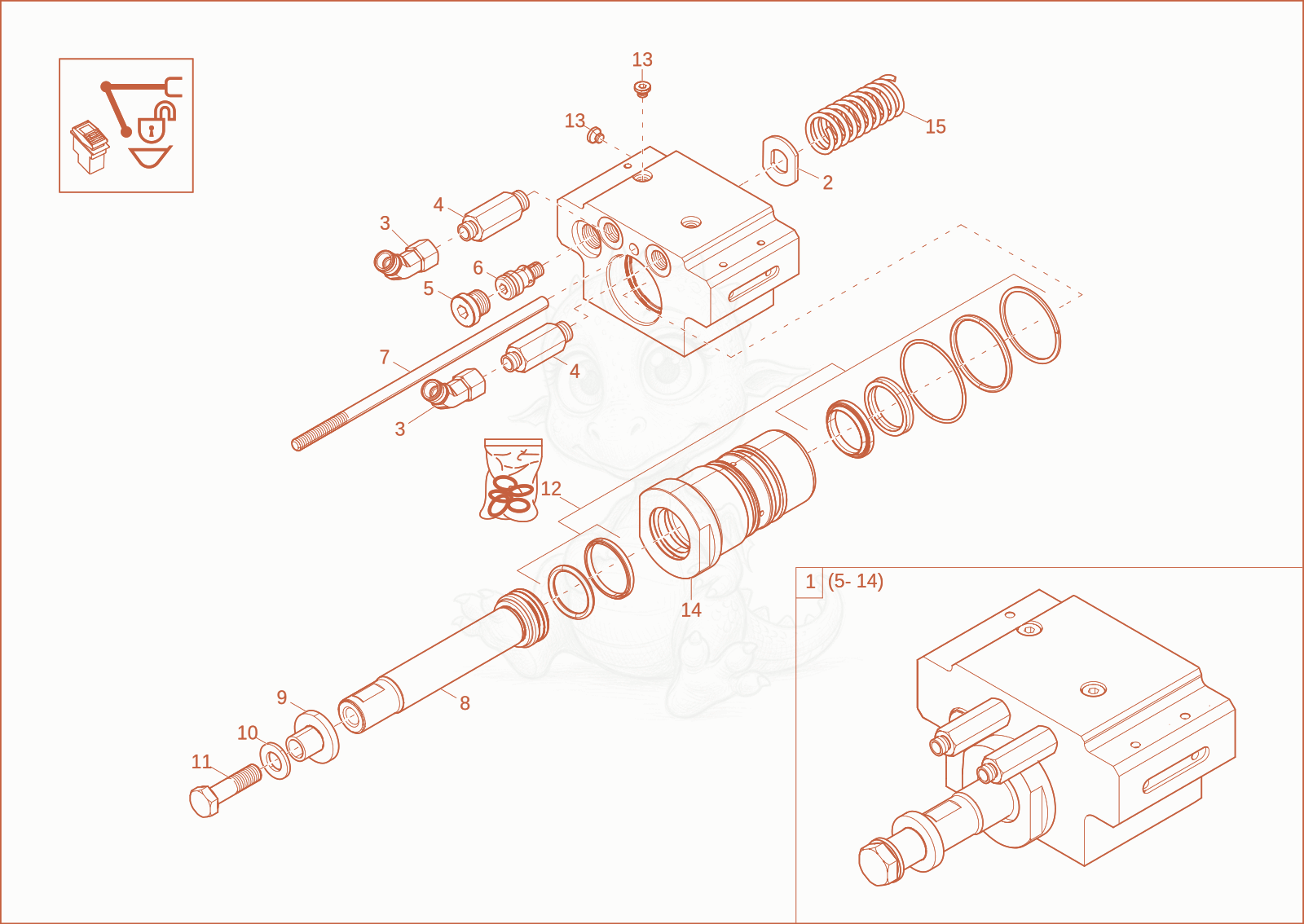 Exploded parts diagram of the quick hitch (Option) of a Wacker Neuson ET16, with numbered balloons