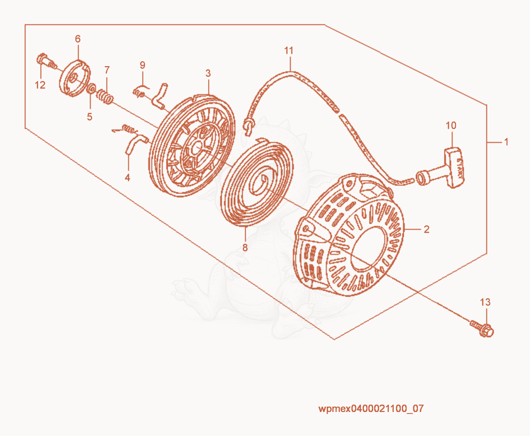 Exploded parts diagram of the Starter of a Wacker Neuson PDI2A, with numbered balloons