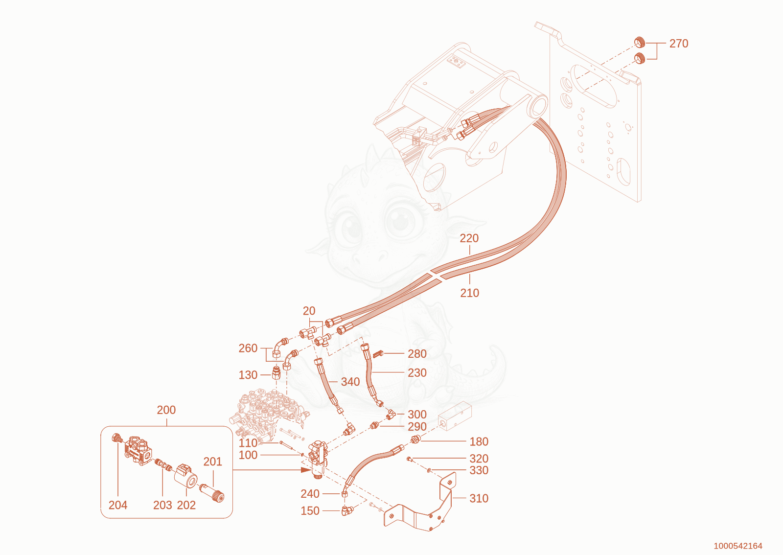 Exploded parts diagram of the electrical control circuit of a Wacker Neuson TH625(T06-01), with numbered balloons