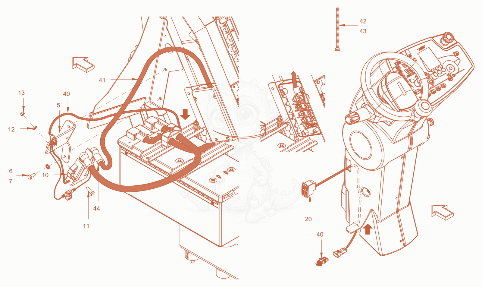 Exploded parts diagram of the battery isolating switch of a Wacker Neuson RC110PUSROPS, with numbered balloons