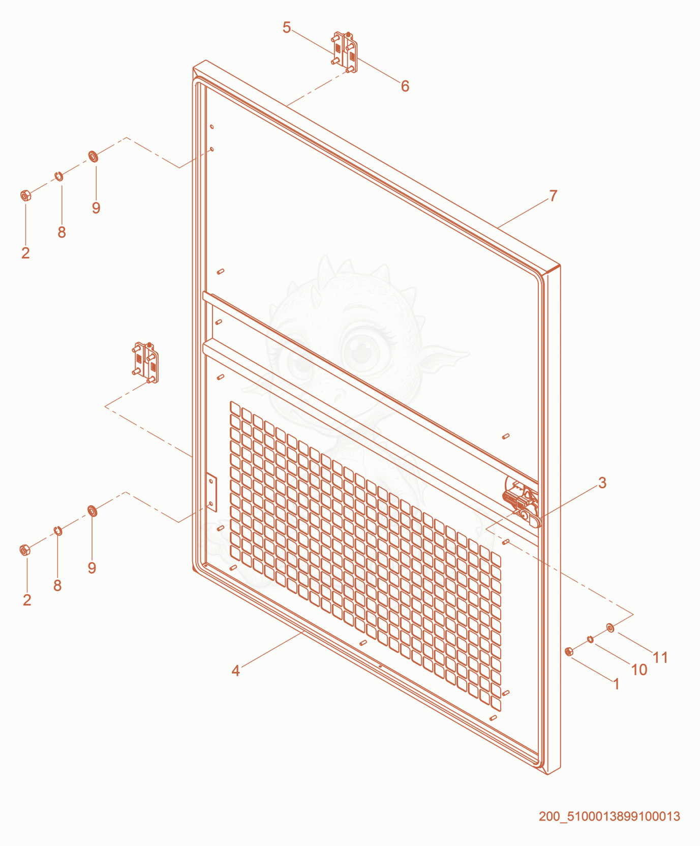 Exploded parts diagram of the Door of a Wacker Neuson G625, with numbered balloons
