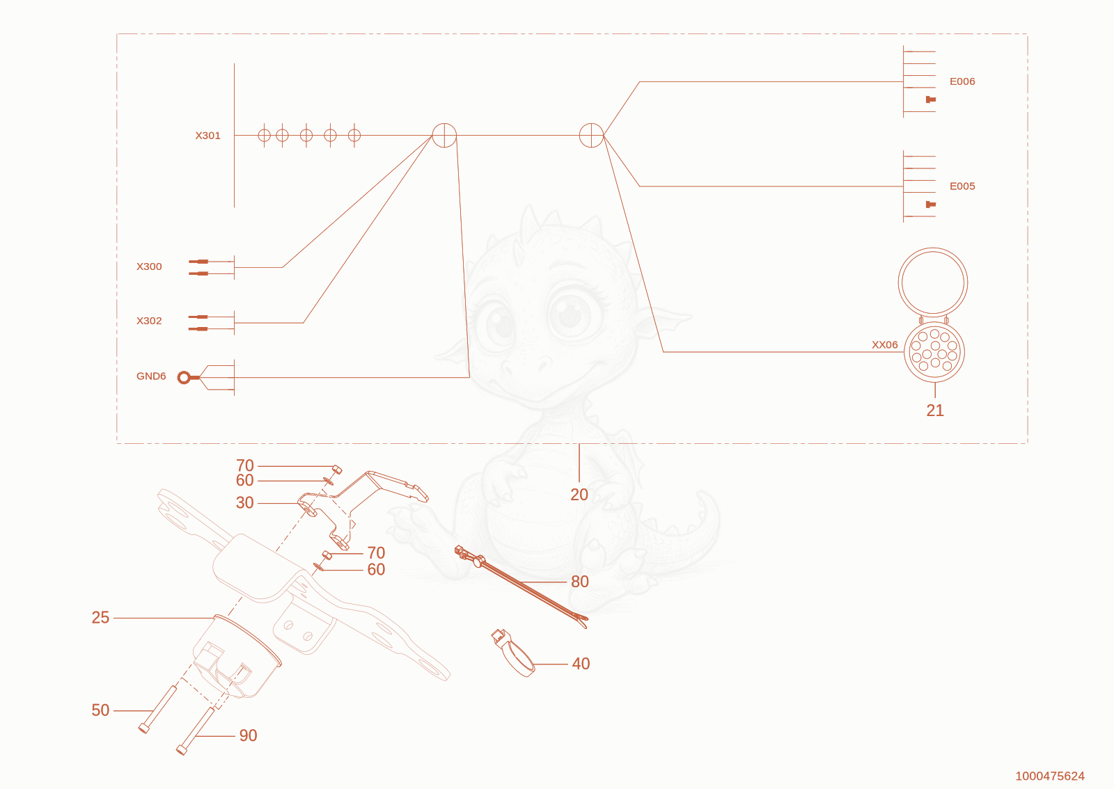 Exploded parts diagram of the wiring harness of a Wacker Neuson WL28E(A10-01), with numbered balloons