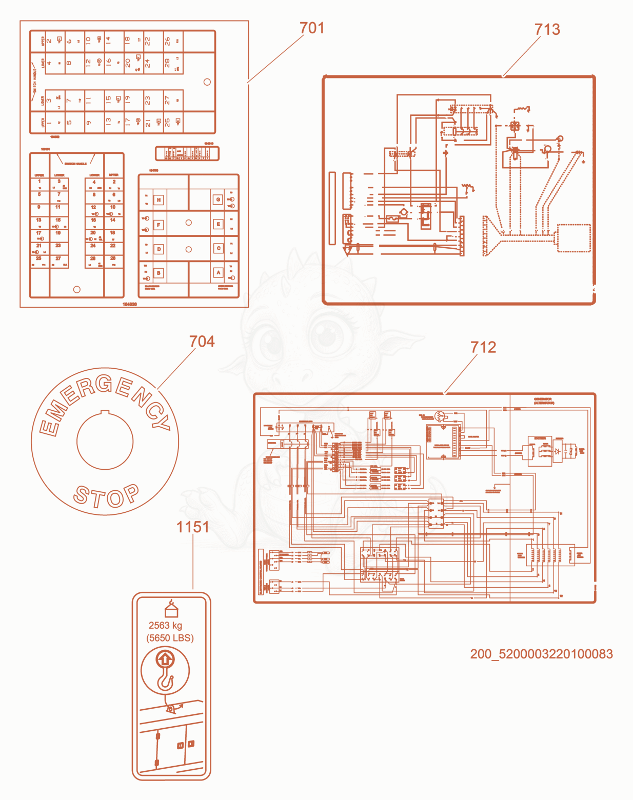 Exploded parts diagram of the Safety Labels of a Wacker Neuson G70, with numbered balloons