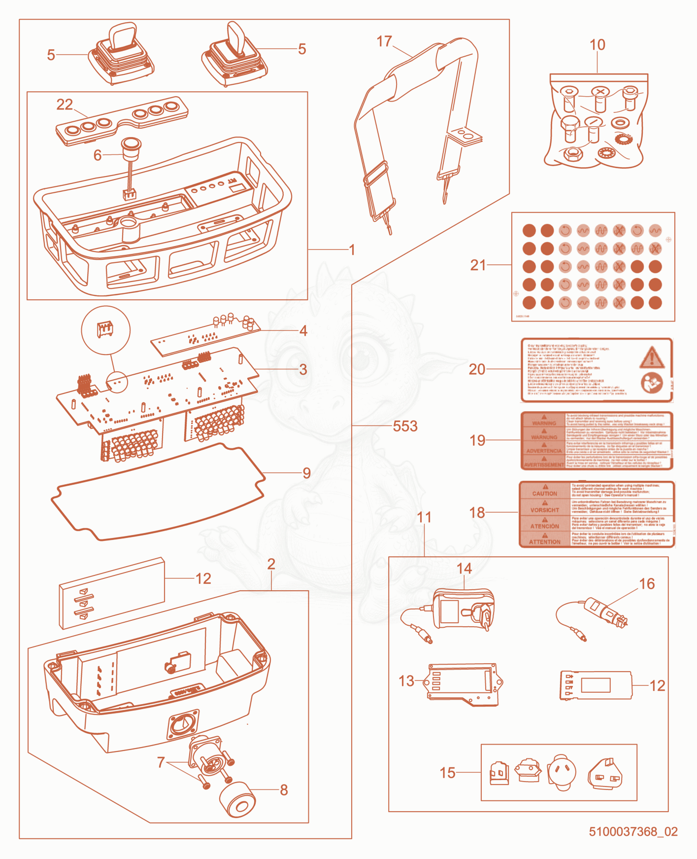 Exploded parts diagram of the Transmitter Module of a Wacker Neuson RT56-SC2, with numbered balloons
