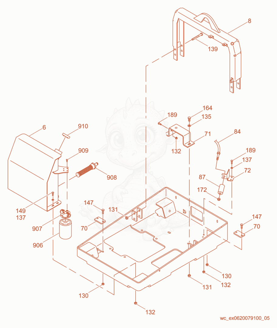 Exploded parts diagram of the Upper Frame cpl. of a Wacker Neuson RD7-RAW, with numbered balloons