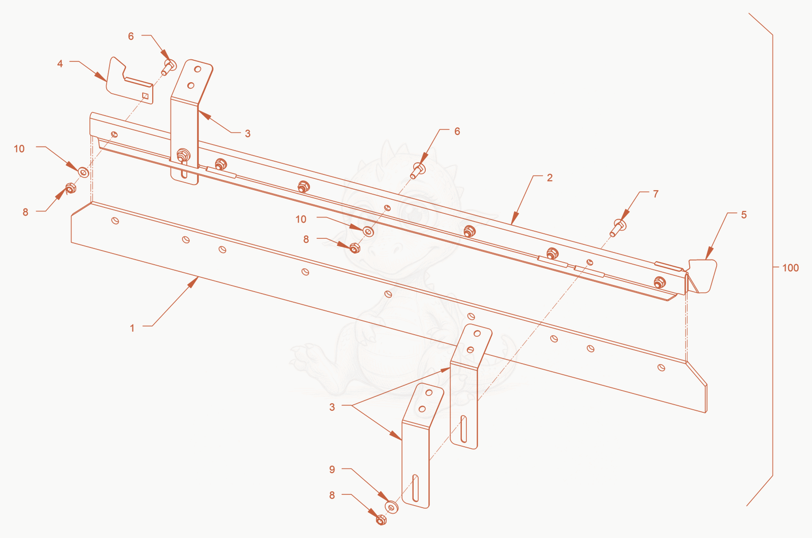 Exploded parts diagram of the scraper of a Wacker Neuson RD40-130.3, with numbered balloons