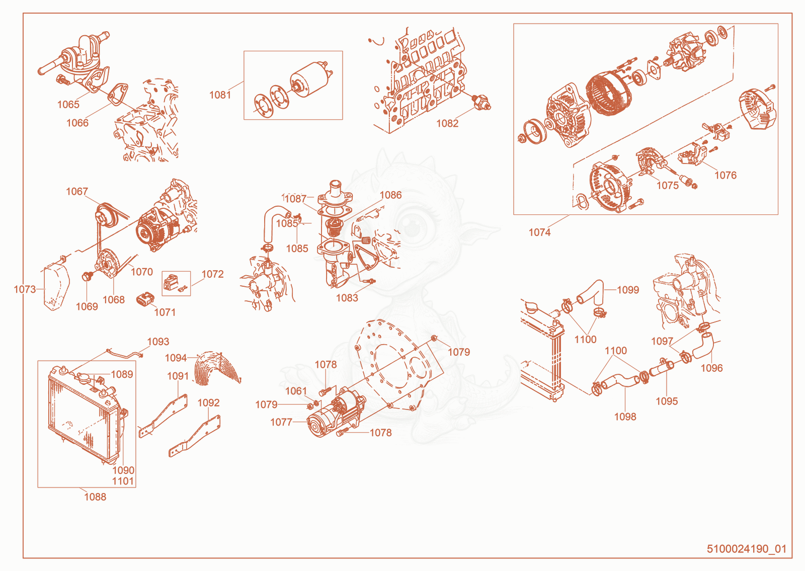 Despiece del Engine Components (2) de una máquina Wacker Neuson E1250S, con globos numerados