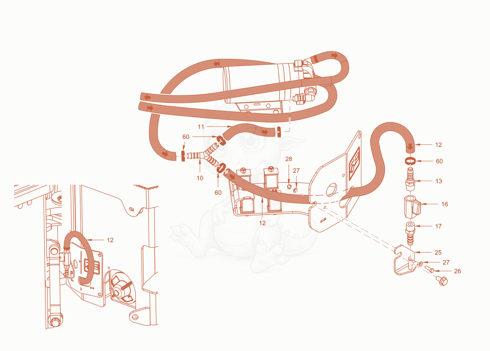Exploded parts diagram of the antifreezing device of a Wacker Neuson RD40-130CDPF, with numbered balloons