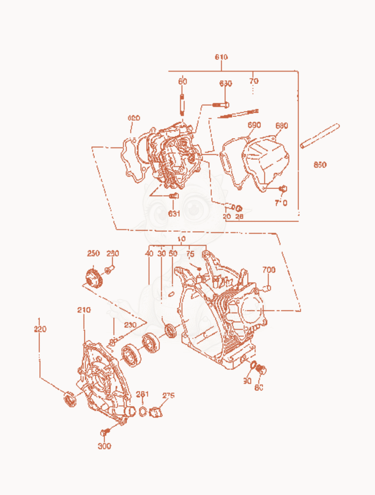 Exploded parts diagram of the Crankcase cpl. of a Wacker Neuson PT2, with numbered balloons
