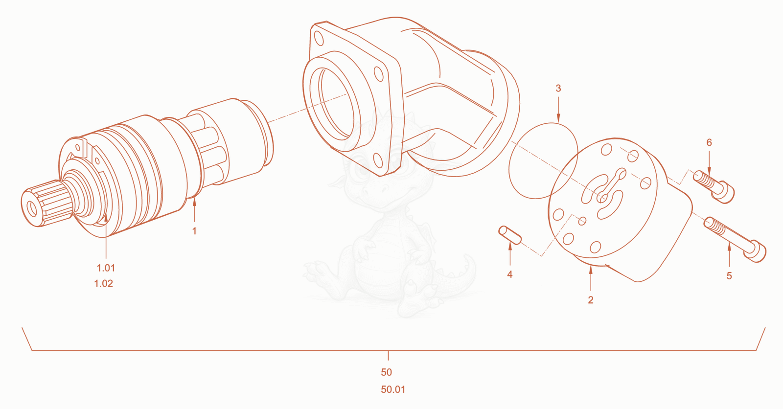 Exploded parts diagram of the variable displac. pump (drive) of a Wacker Neuson RD24-100E, with numbered balloons