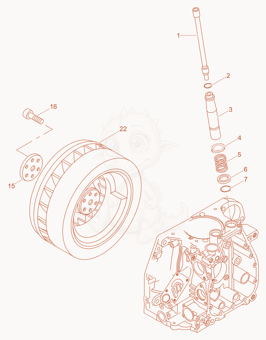 Exploded parts diagram of the Push rod-Fly wheel of a Wacker Neuson DPU4045H, with numbered balloons