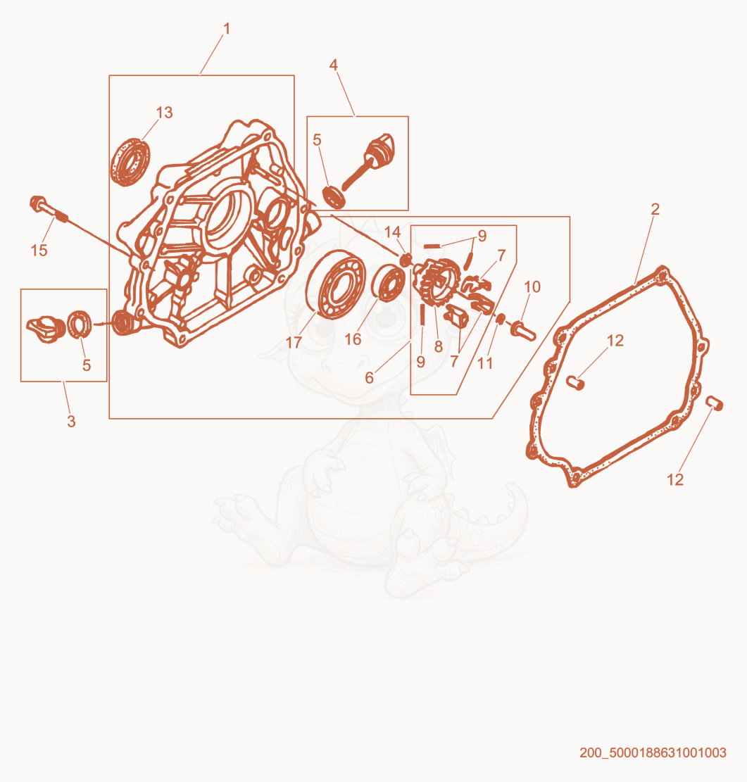 Exploded parts diagram of the Crankcase Cover of a Wacker Neuson GP5600A, with numbered balloons