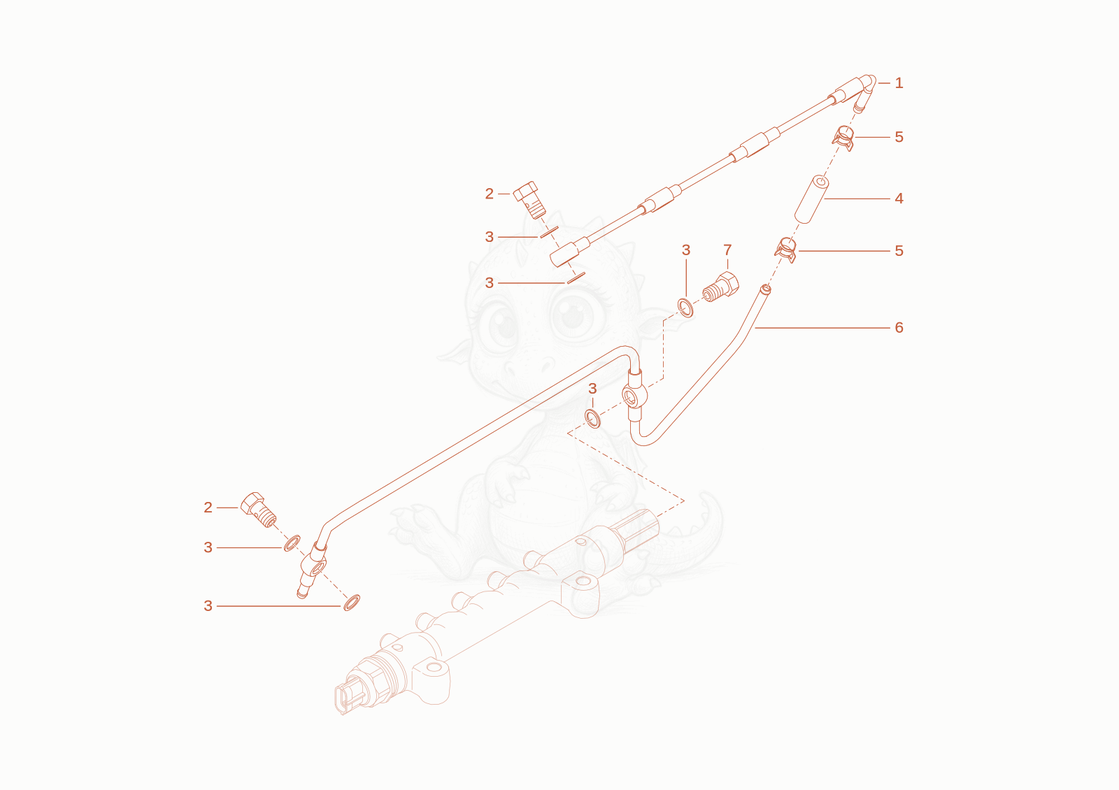 Exploded parts diagram of the leakoil line of a Wacker Neuson TH522STAGEV, with numbered balloons