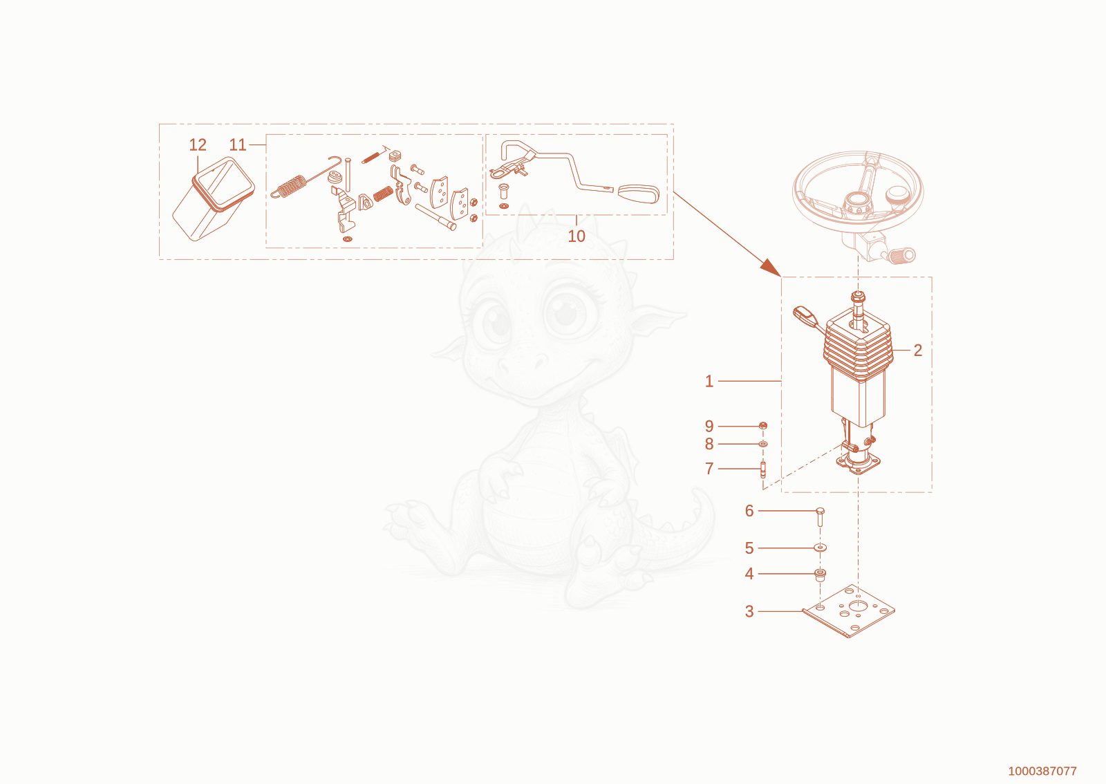 Exploded parts diagram of the steering column of a Wacker Neuson TH522STAGEV, with numbered balloons