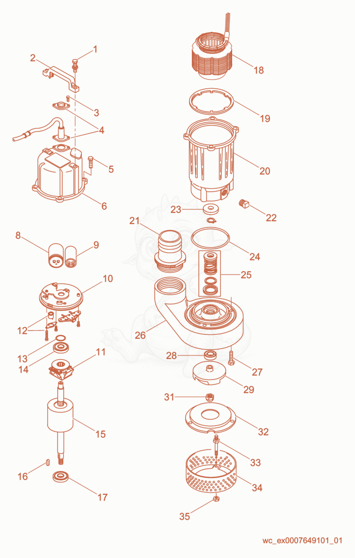Exploded parts diagram of the Pump Components of a Wacker Neuson STP750, with numbered balloons