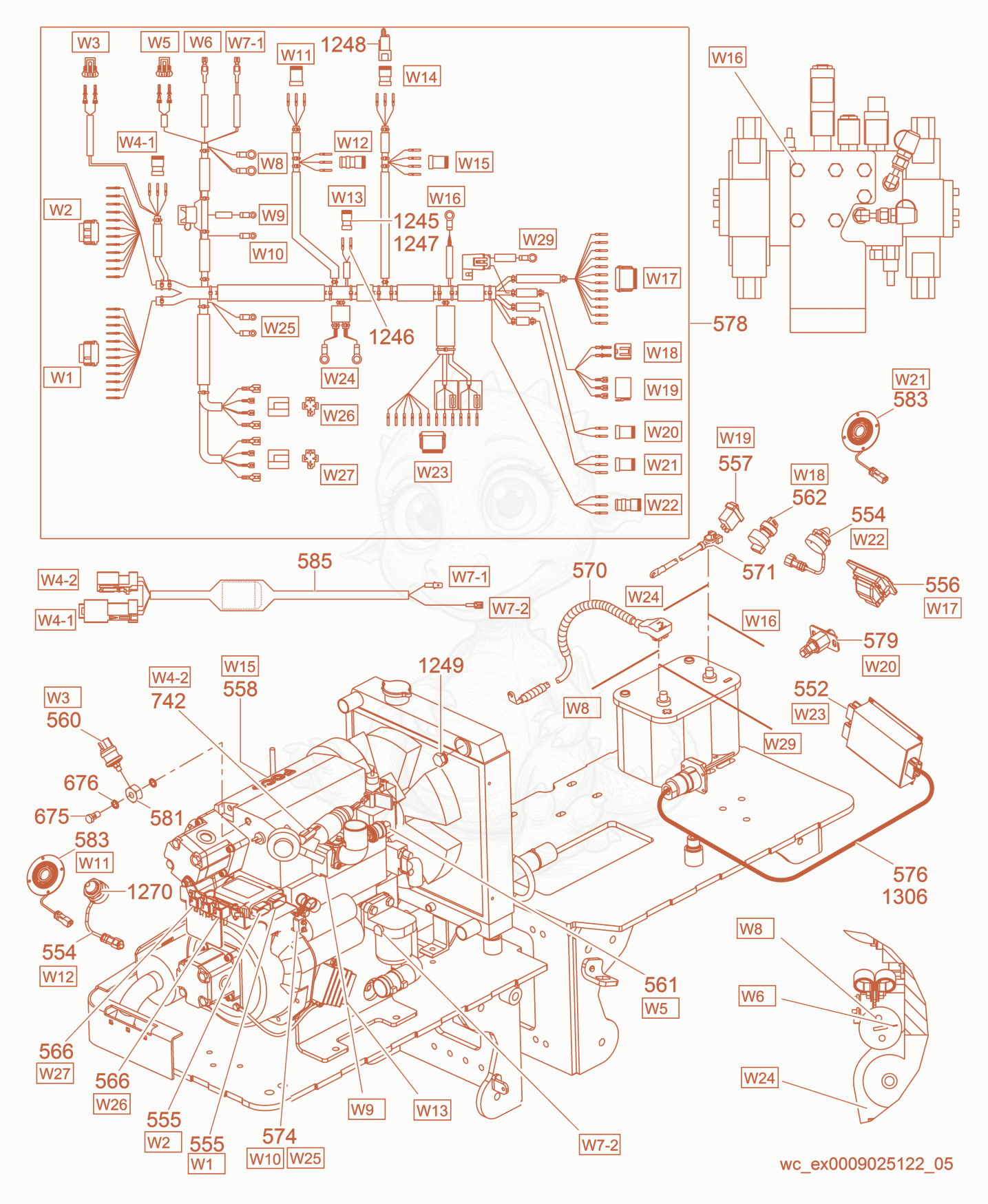Exploded parts diagram of the Electric Equipment/Wiring of a Wacker Neuson RT82-SC, with numbered balloons
