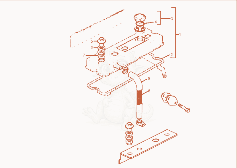 Exploded parts diagram of the valve cover of a Wacker Neuson 9001, with numbered balloons