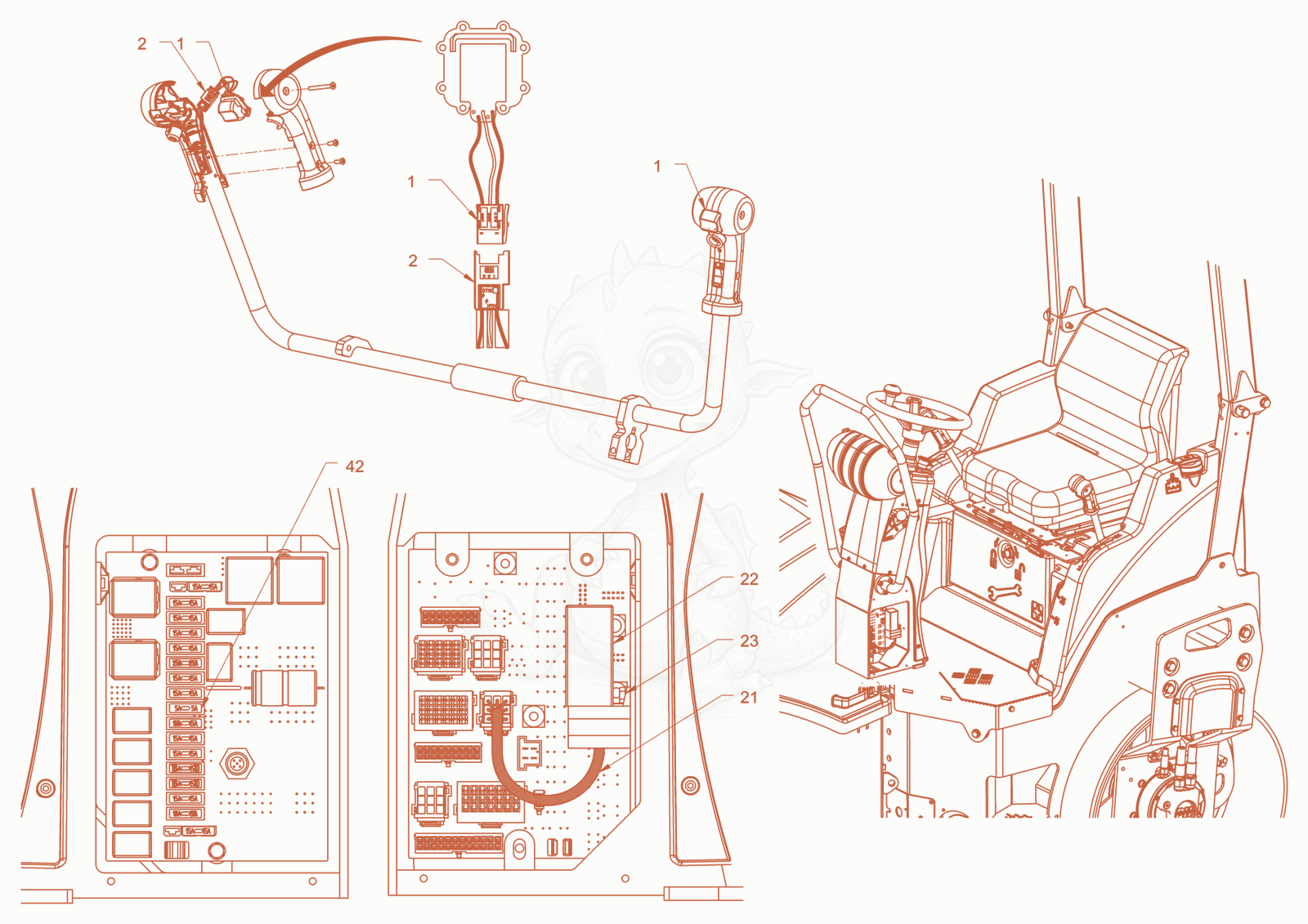 Exploded parts diagram of the electrical system of a Wacker Neuson RD24-100OUS, with numbered balloons