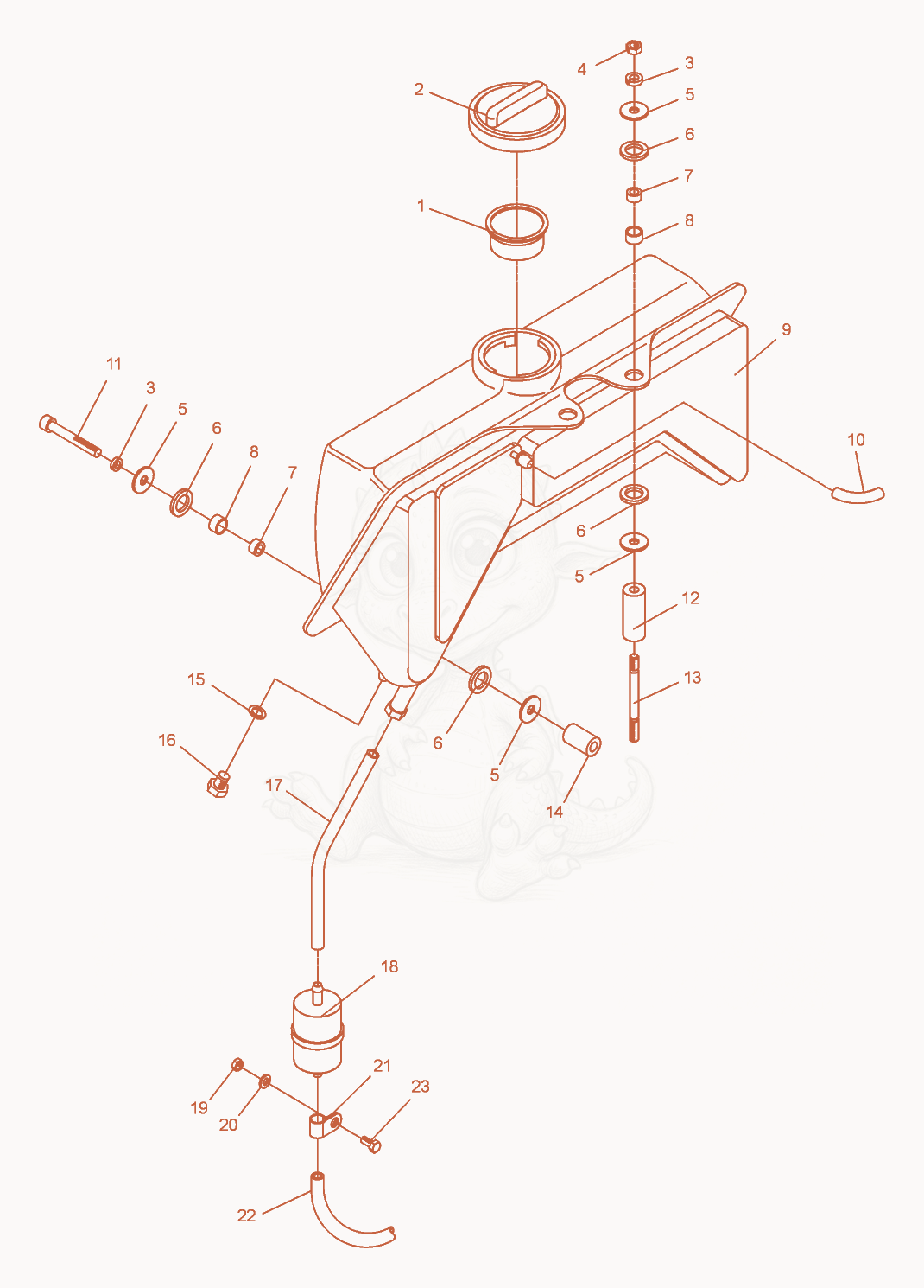 Exploded parts diagram of the Fuel Tank of a Wacker Neuson DPU6055, with numbered balloons