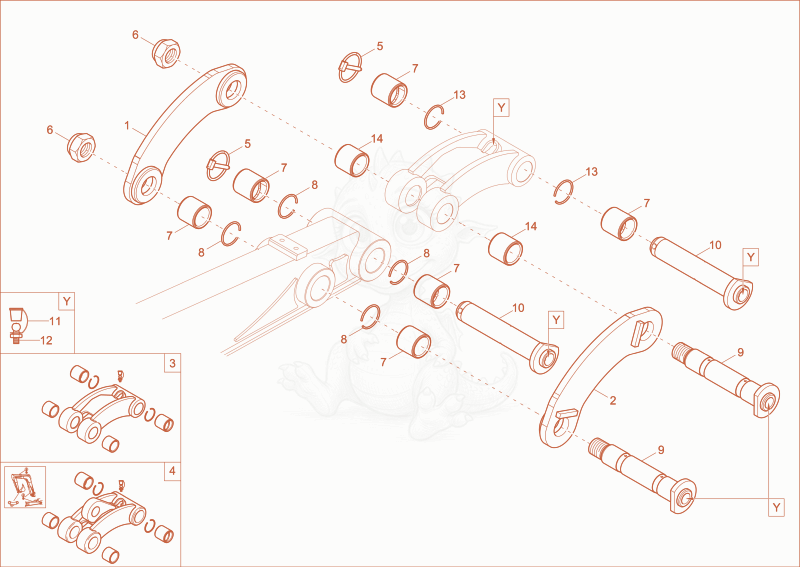 Exploded parts diagram of the support of a Wacker Neuson EZ17E, with numbered balloons