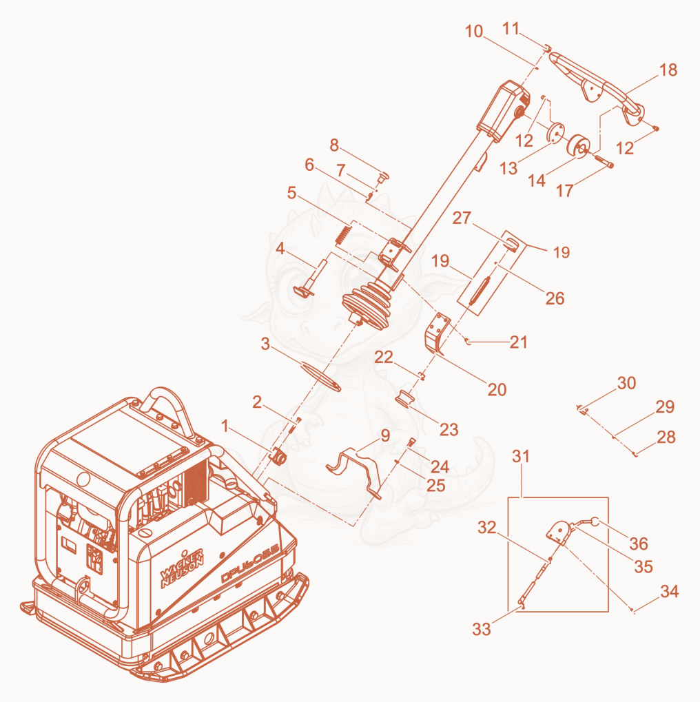 Exploded parts diagram of the Vibration Plate of a Wacker Neuson DPU6055HE, with numbered balloons