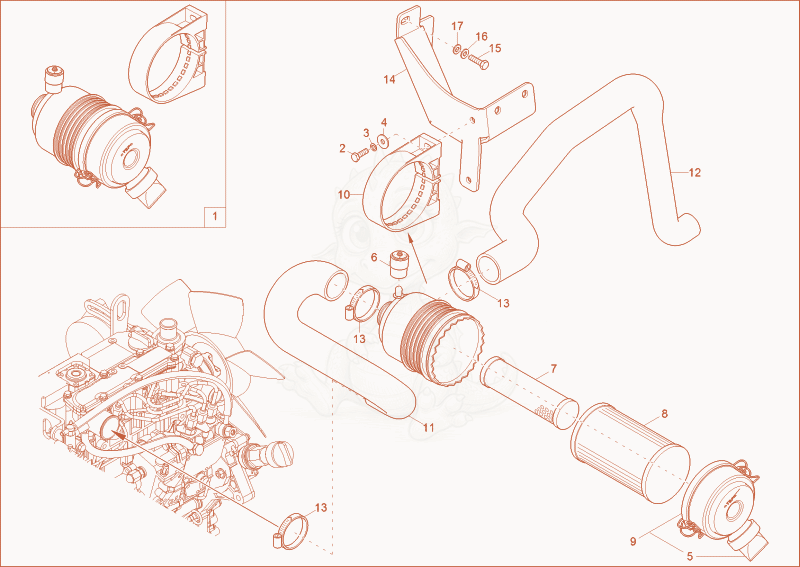 Exploded parts diagram of the air cleaner of a Wacker Neuson EZ26, with numbered balloons