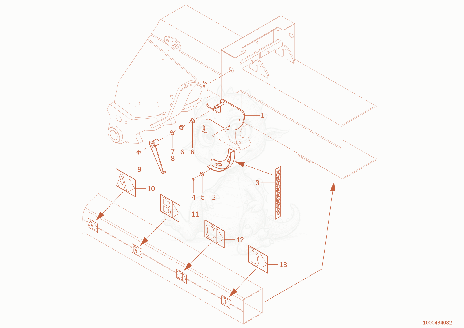 Exploded parts diagram of the level advice of a Wacker Neuson TH745(416-32), with numbered balloons