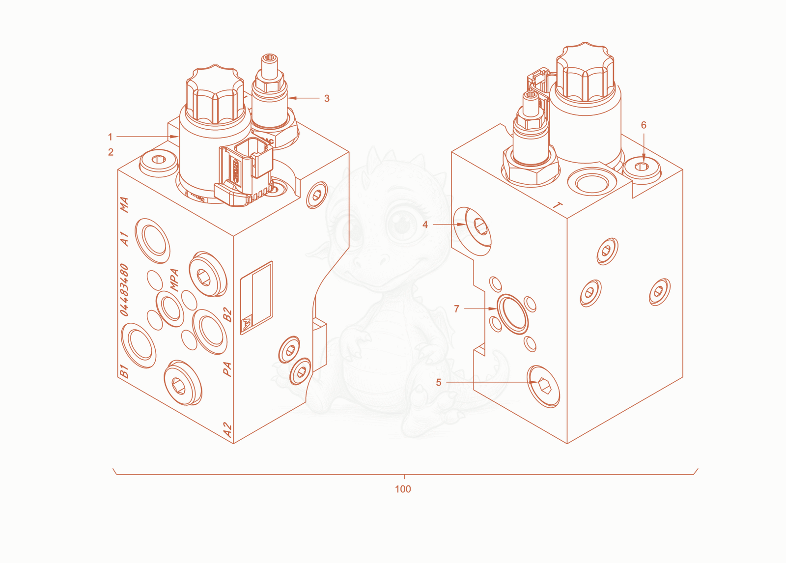 Exploded parts diagram of the valve block of a Wacker Neuson RD24-100CUS, with numbered balloons