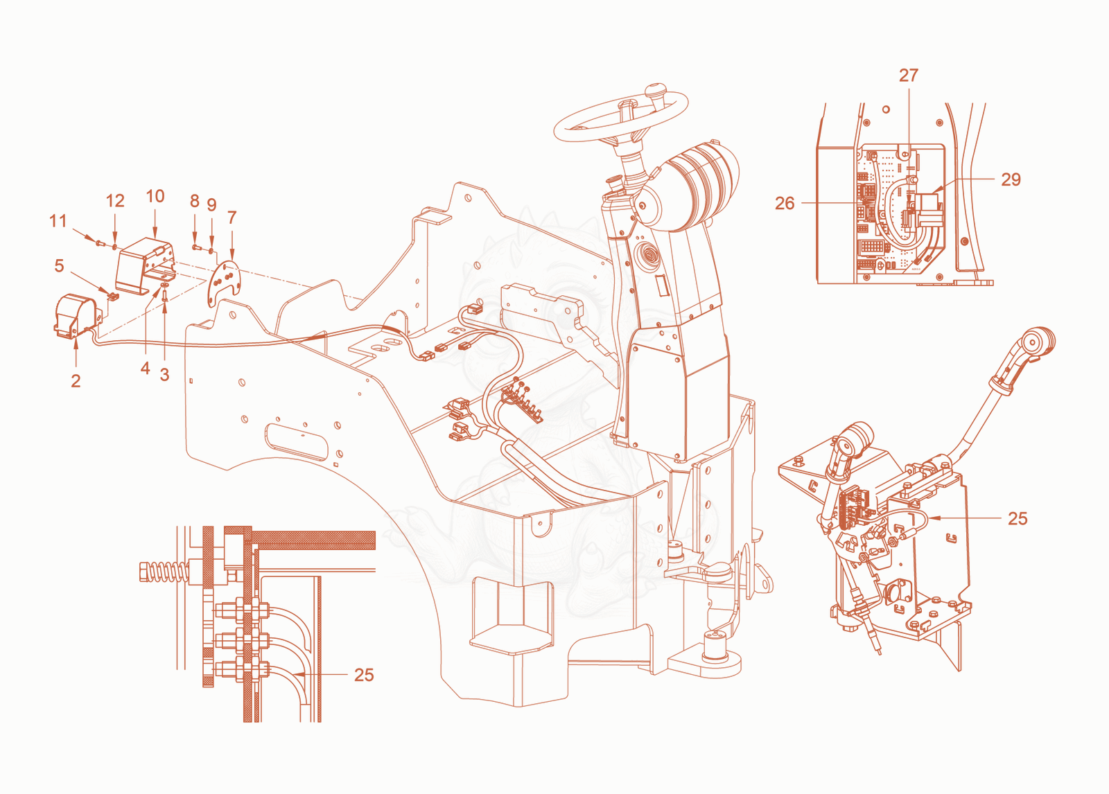 Exploded parts diagram of the back-up alarm self adjusting of a Wacker Neuson RD40-130.3, with numbered balloons