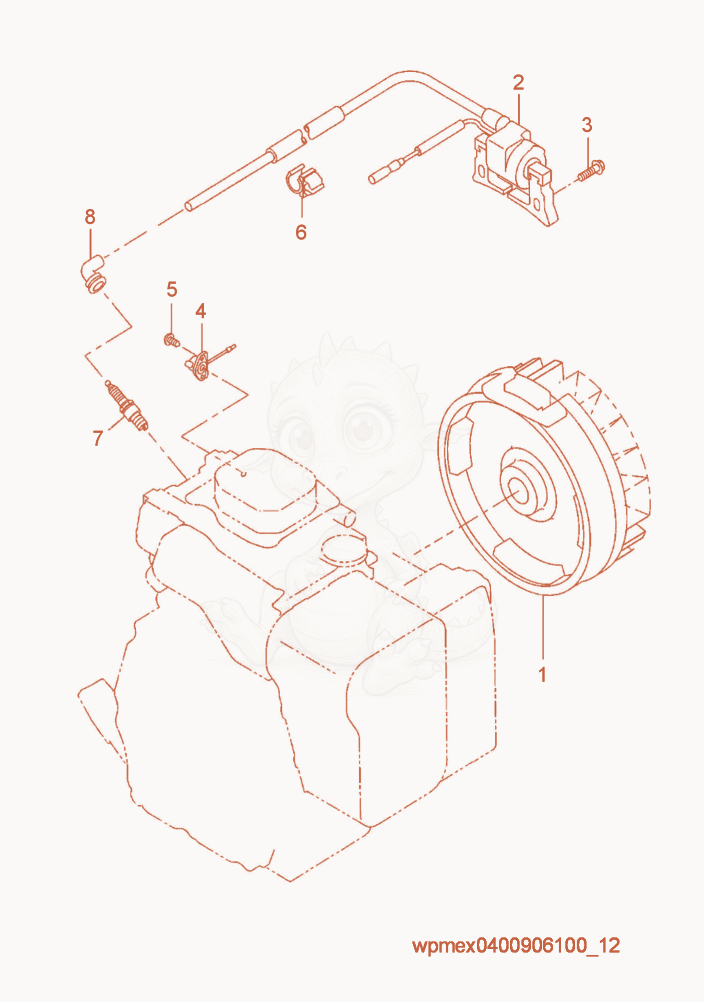 Exploded parts diagram of the Flywheel/Ignition Coil of a Wacker Neuson VP50HW, with numbered balloons